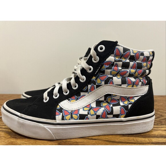 Vans Sk8-Hi Checkerboard Butterfly Women's Canvas Skate Lace Up Shoes Sz 8 - Picture 2 of 10